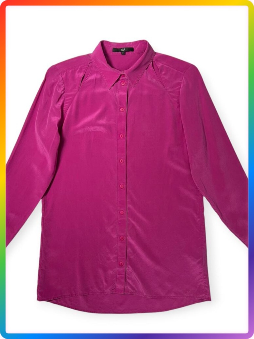 TiBi 100% Silk Cut Out Shirt SIZE 0 Fuchsia Purple Loose Long Blouse Designer